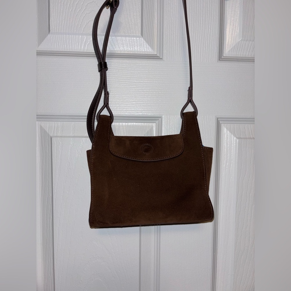Cuyana Mini Double Loop Suede Crossbody Bag Chocolate Brown - Picture 12 of 12